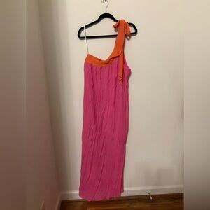 Aakaa Vibrant Orange and Pink bow maxi dress size small Runs generous